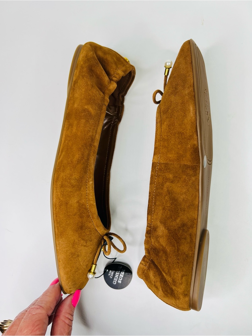 Vince Camuto Burnt Sugar Suede Square Toe Bow Detail Ballet Flats Size 9 - Picture 7 of 13